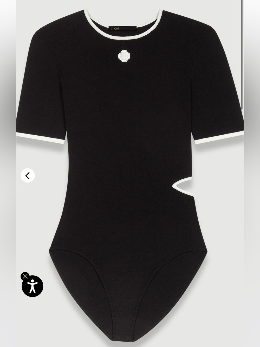Maje Open Knit Black Bodysuit with White Trim